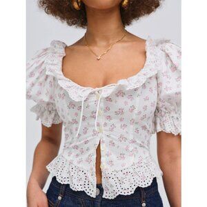 For Love And Lemons Pink Floral Lace Crop Top